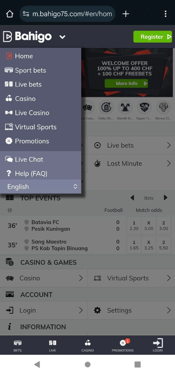 Mobile Version des Bahigo Casinos